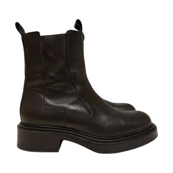 Zara Black Ankle Leather Boot (8) - Picture 1 of 6